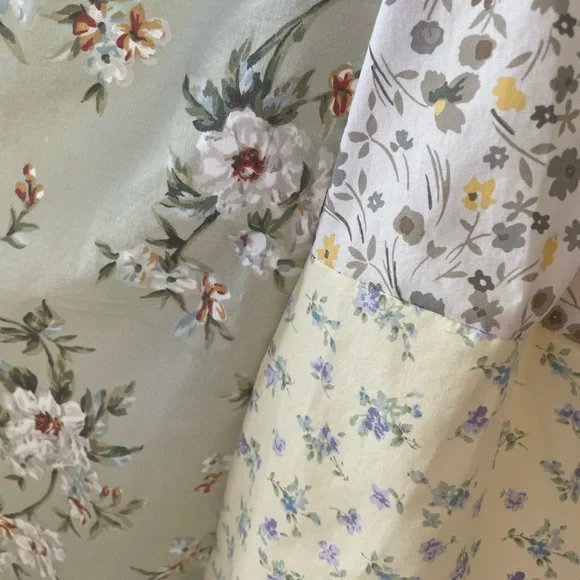 Handmade yellow and green patchwork Cottagecore cotton dress - Picture 6 of 12